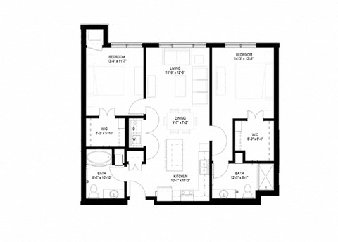 Floor plan for 2 beds, 2 baths, 1120 sqft